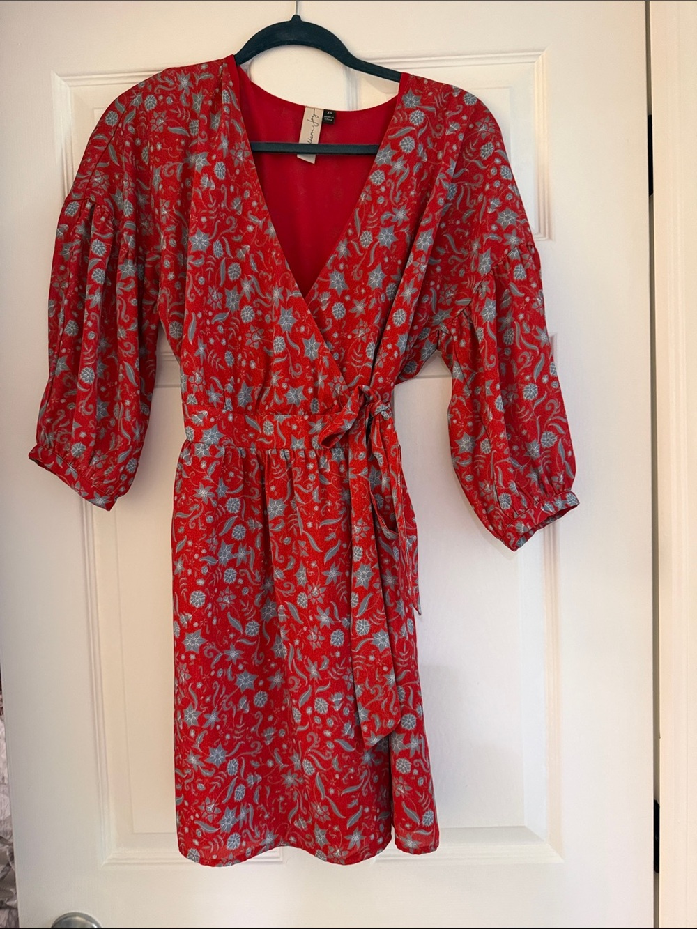 Alison Joy XS Red White Blue Patriotic Floral Wrap Dress